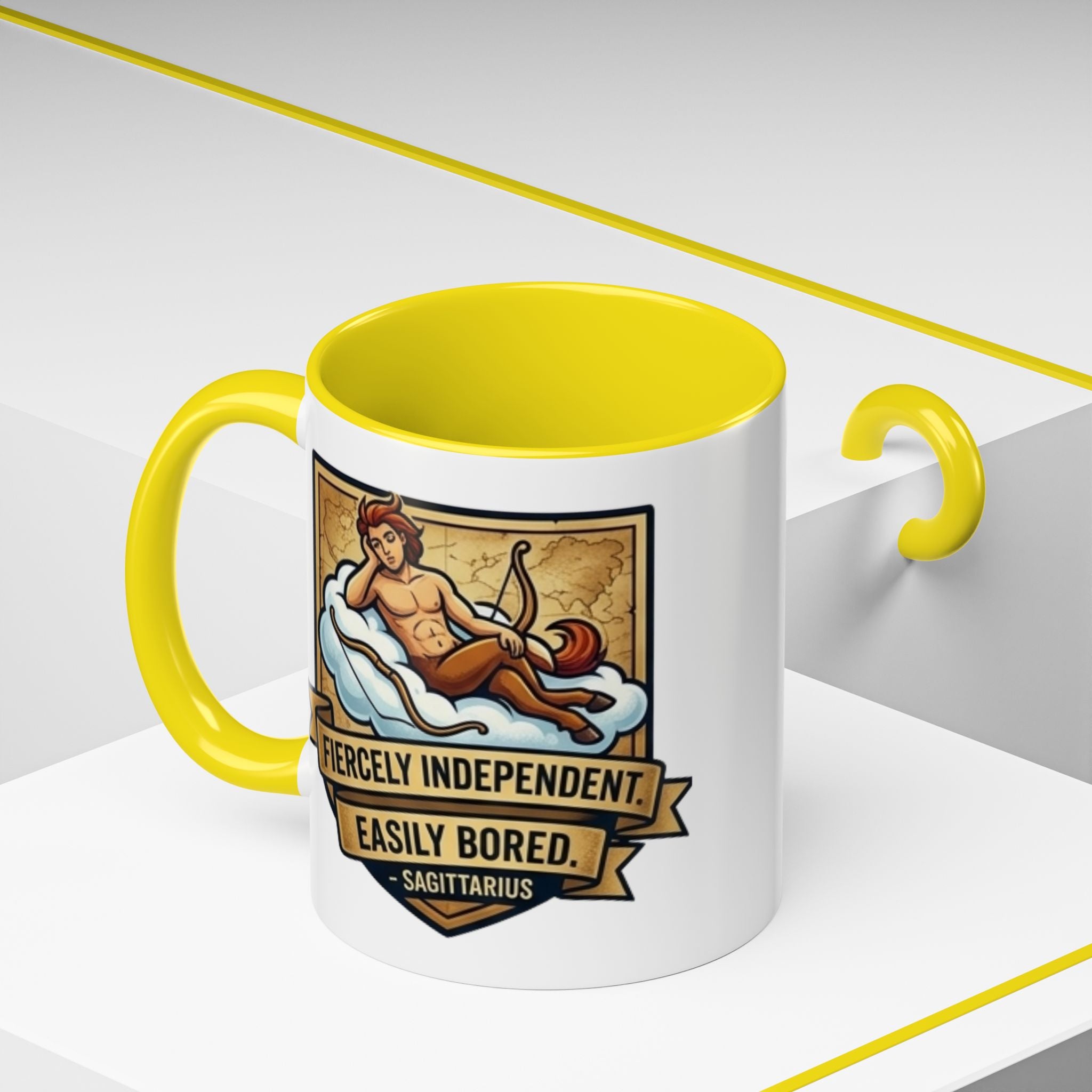 Sagittarius Coffee Mug — "Fiercely Independent, Easily Bored" Zodiac Accent Mug (11/15 oz)
