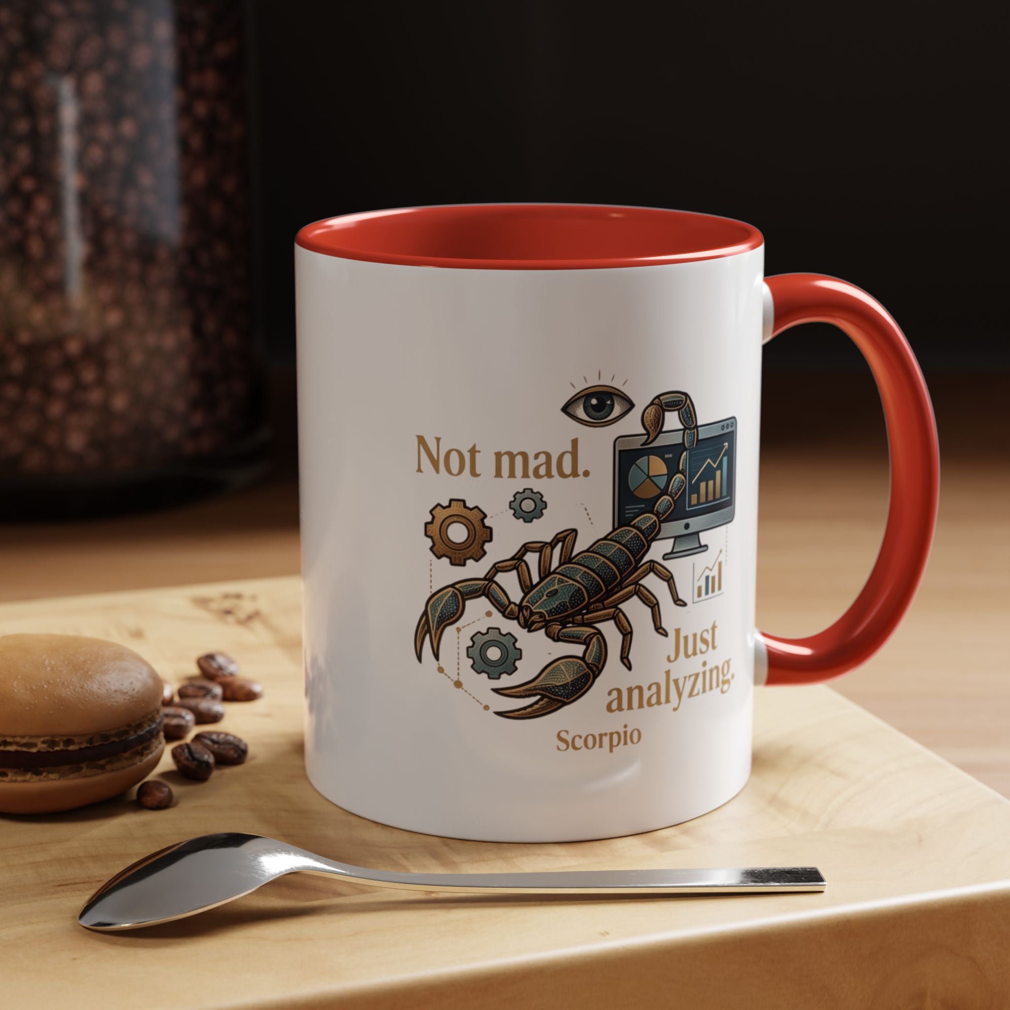 Scorpio Coffee Mug — "Not Mad. Just Analyzing." Accent 11/15oz