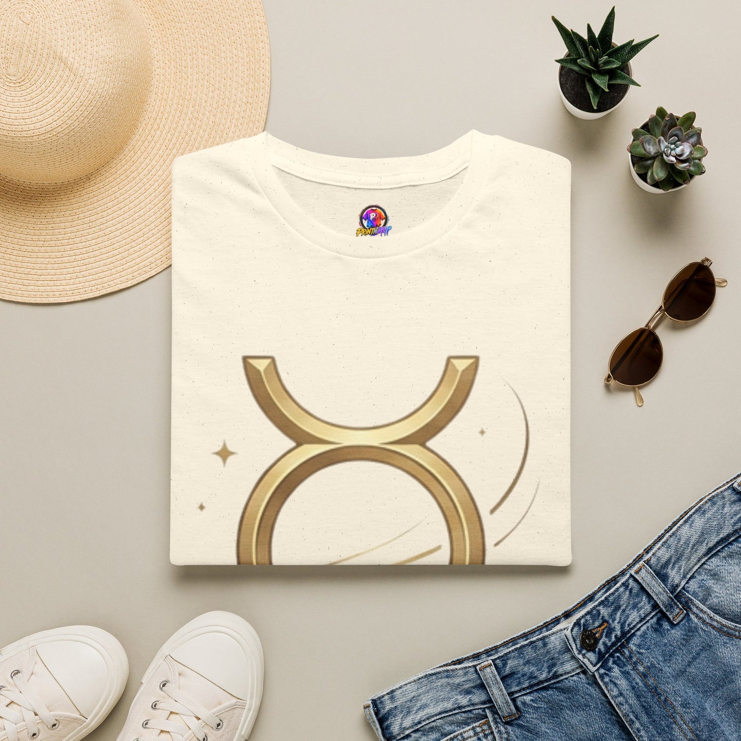 T-Shirt — Gold Mercury Astrology Symbol Tee (Mercury in Taurus)