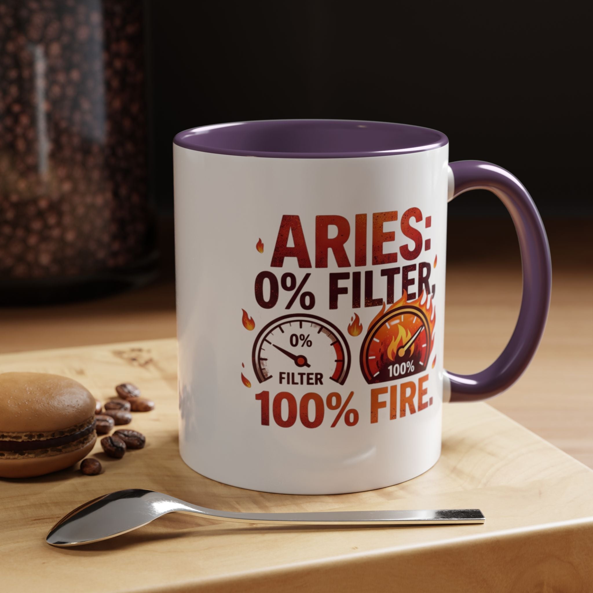 Aries Coffee Mug — "0% Filter, 100% Fire" Zodiac Astrology Mug