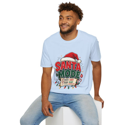 Santa Mode T-Shirt — Holiday Christmas Graphic Tee with Santa Hat