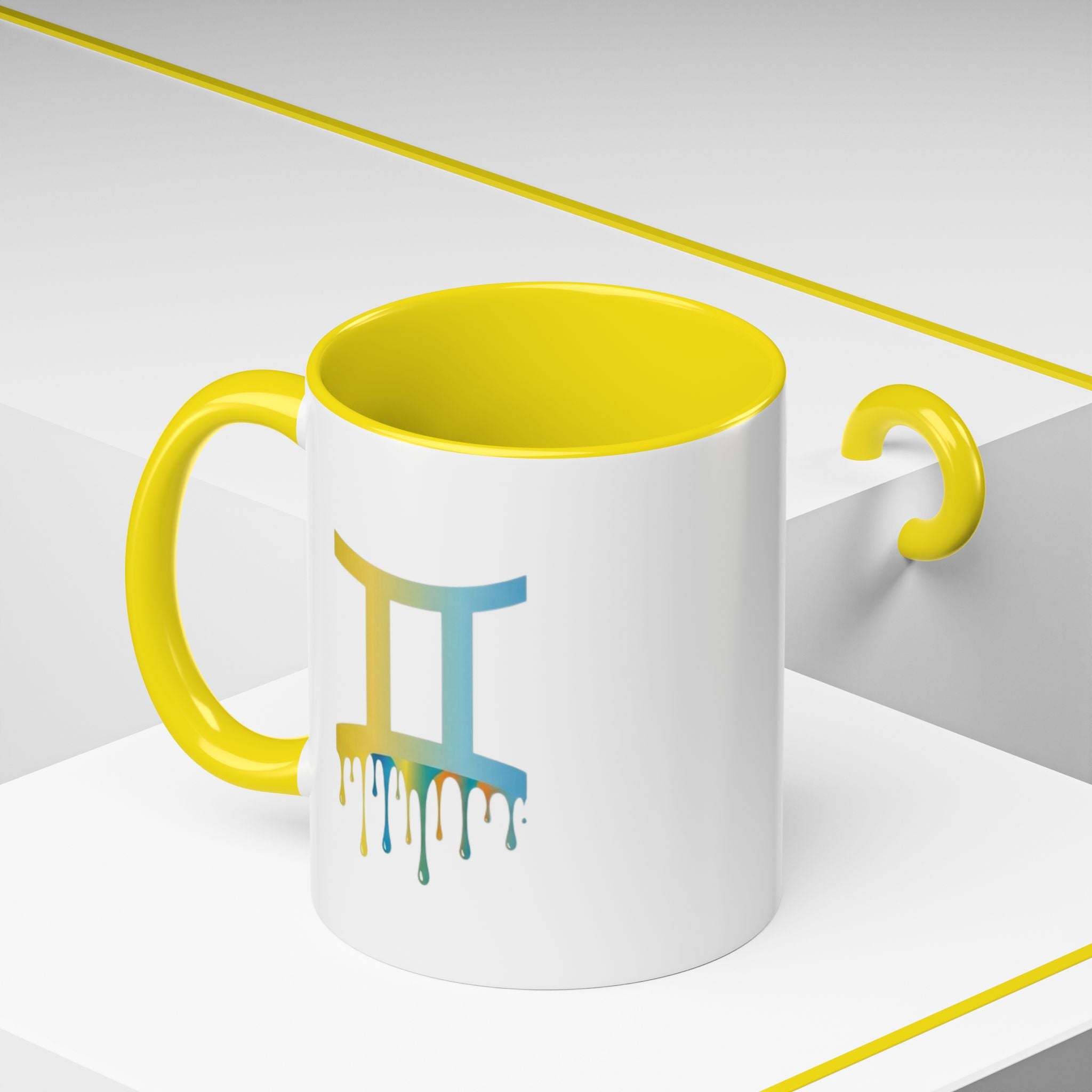 Gemini Zodiac Coffee Mug - Dripping Rainbow Gemini Symbol Accent Mug