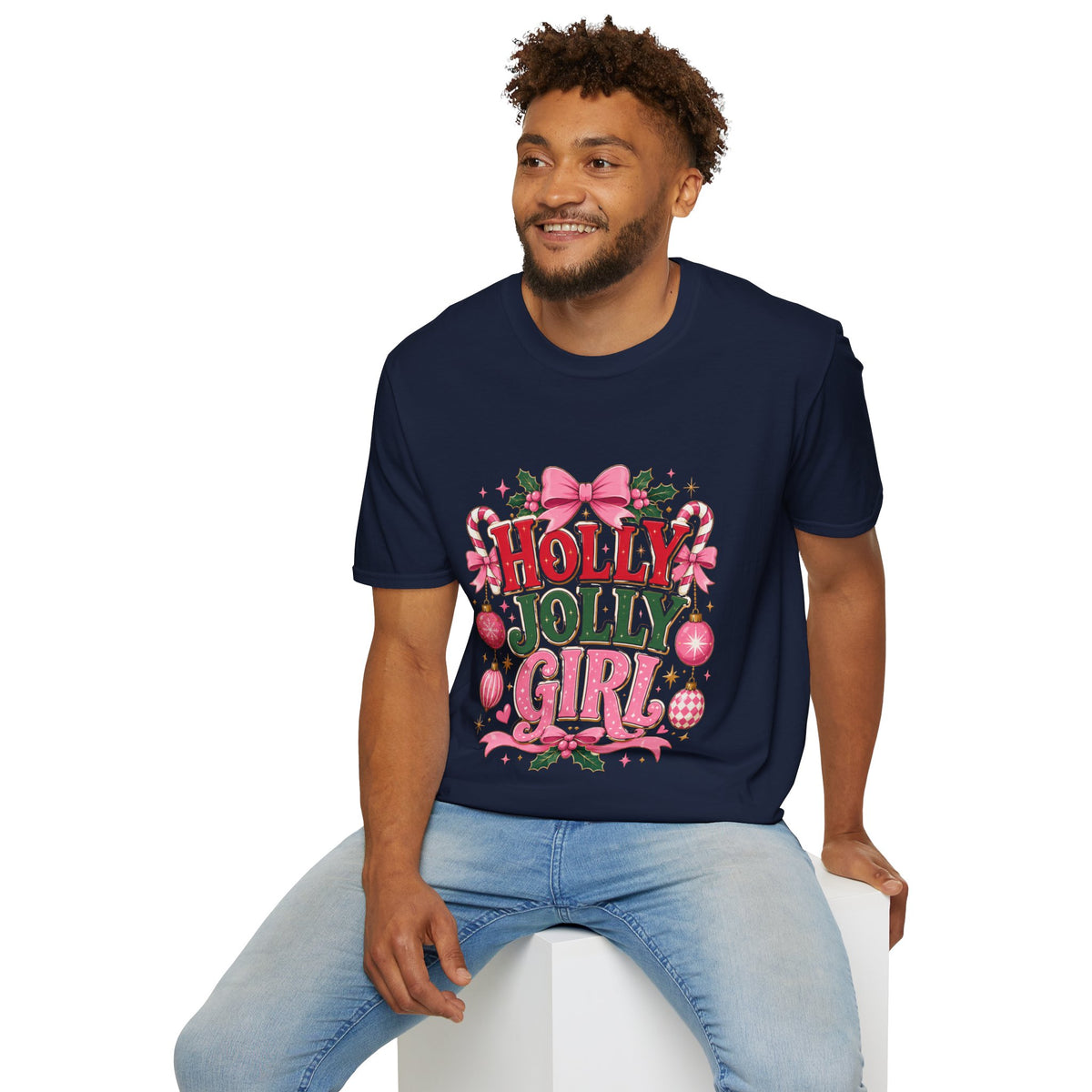 Holly Jolly Girl T-Shirt — Pink Holiday Graphic Tee