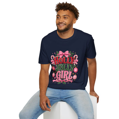 Holly Jolly Girl T-Shirt — Pink Holiday Graphic Tee