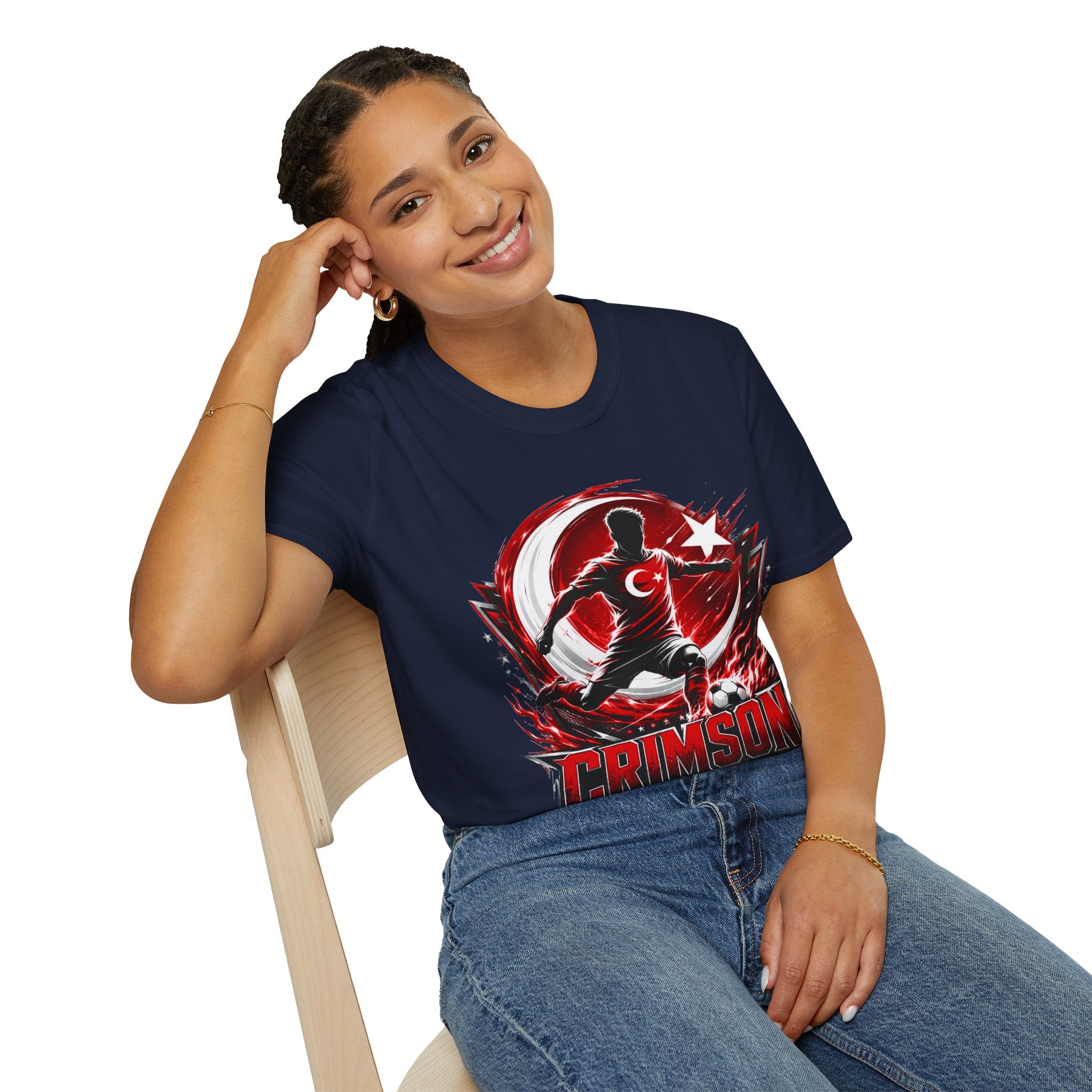 Turkey Crimson Flame Soccer T-Shirt — Turkish Crescent & Star Football Fan Tee
