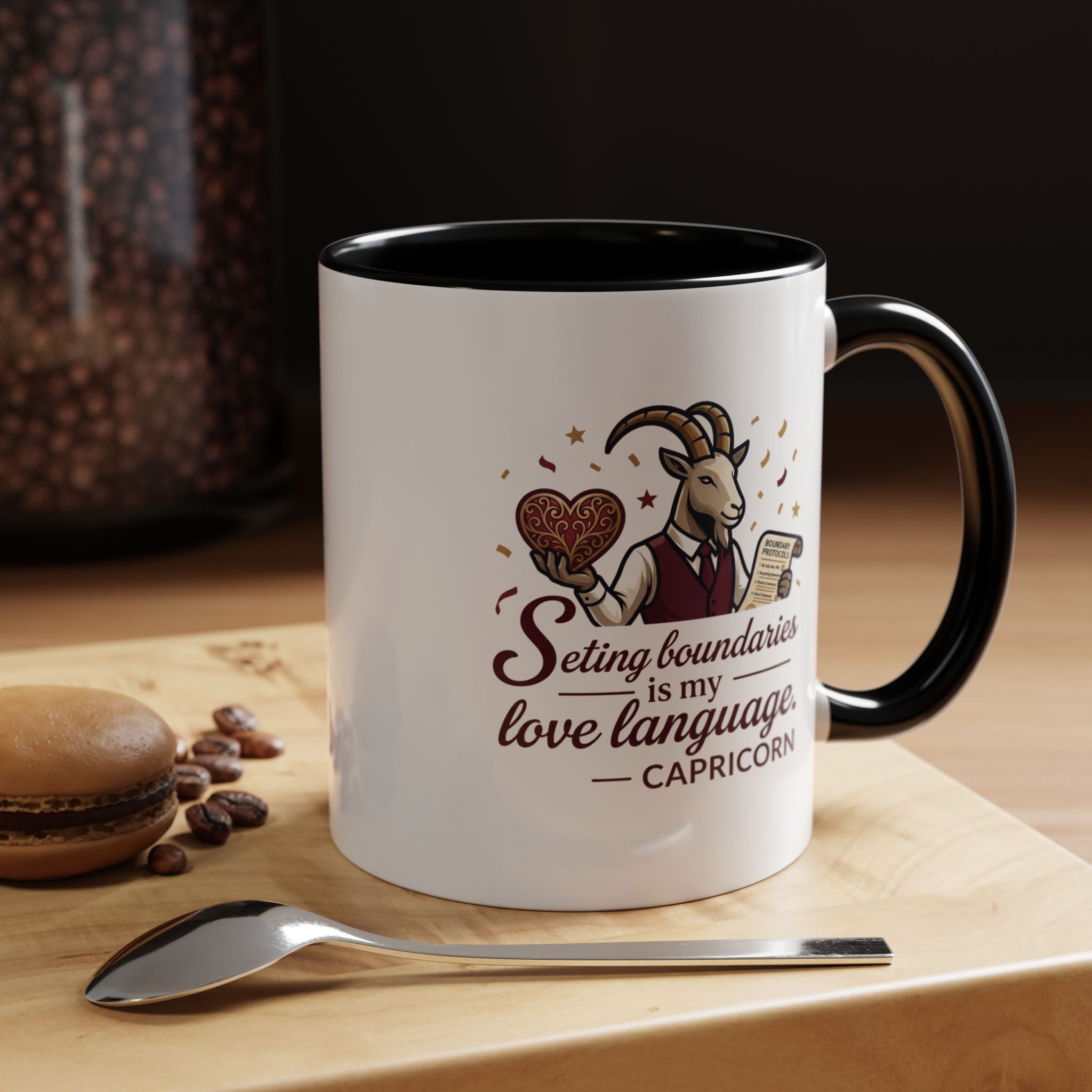 Capricorn Zodiac Coffee Mug — "Setting Boundaries Is My Love Language" Accent Mug