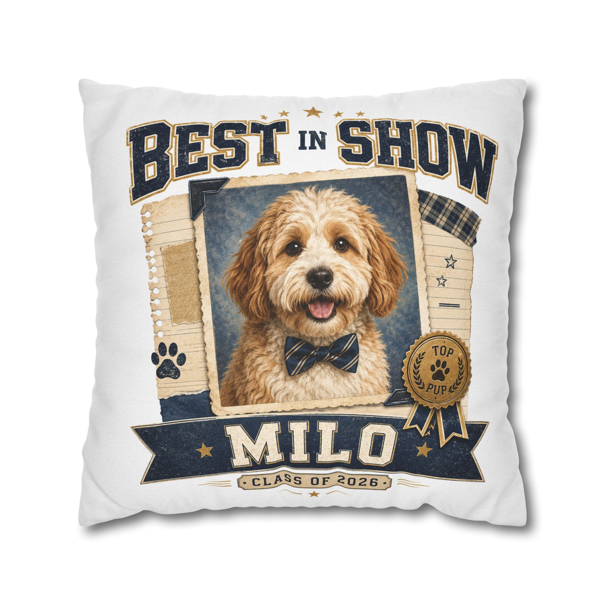 Best in Show Personalized Dog Pillowcase — 'Milo' Pet Portrait Throw Pillowcase Milo Bailey Dog Dad Mom