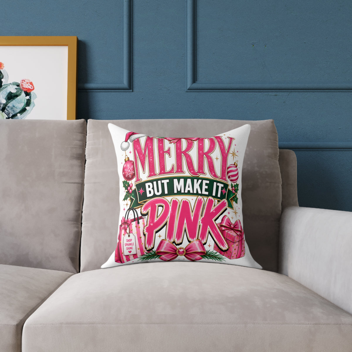 Merry But Make It Pink Christmas Pillow - Festive Pink Holiday Throw Pillow