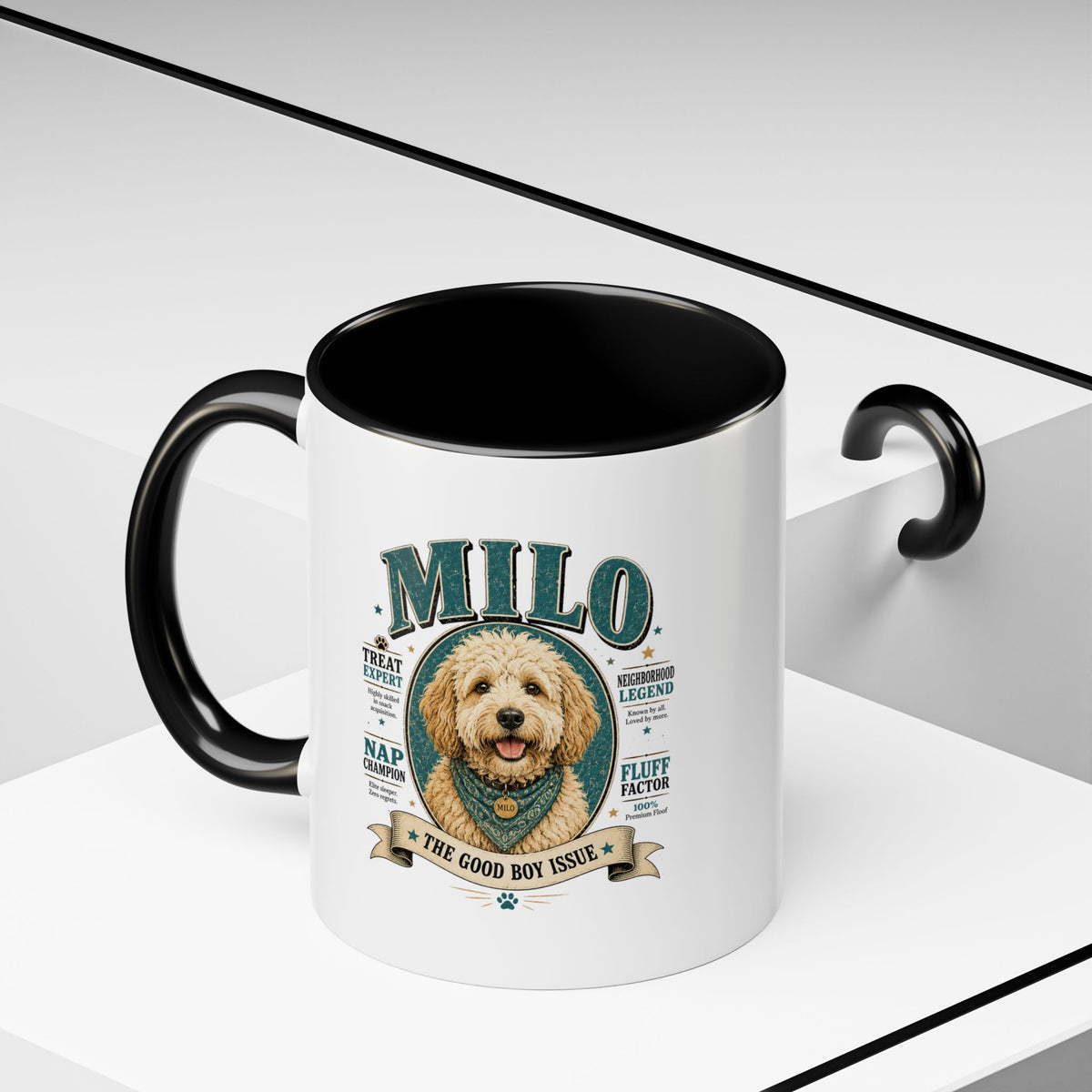 Milo Bailey Dog Dad Mom Milo Personalized Dog Coffee Mug — 'The Good Boy Issue' Accent