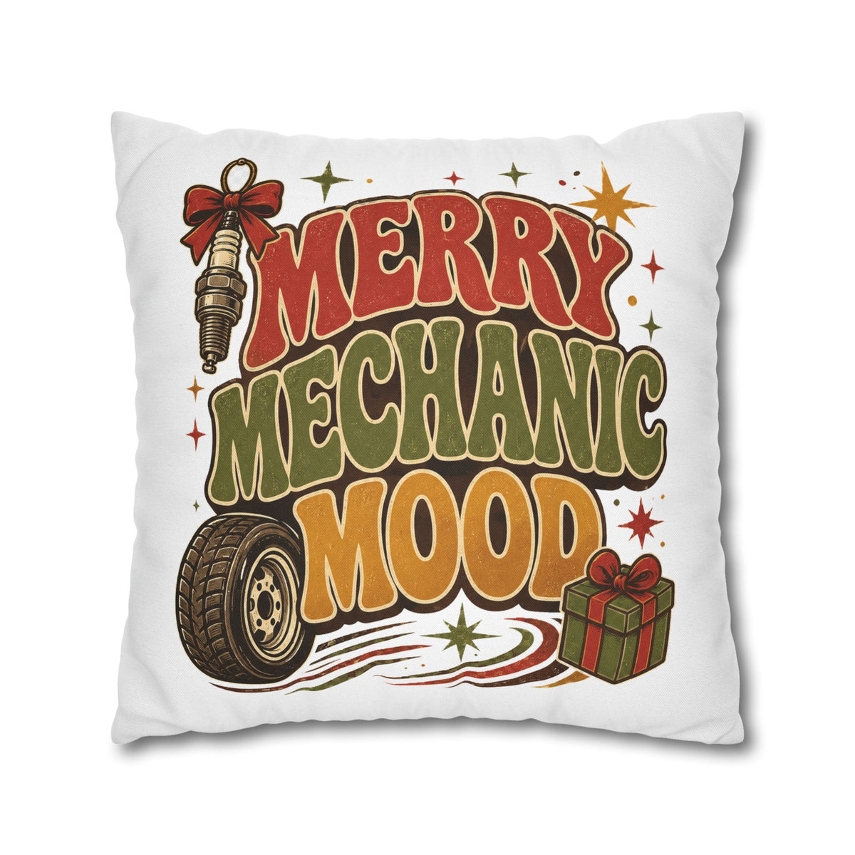 Merry Mechanic Mood Pillowcase Modern Day Christmas  — Festive Automotive Holiday Throw Pillowcase