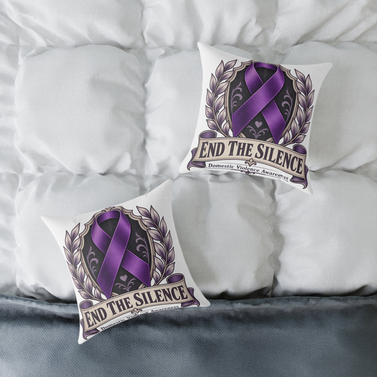 End the Silence Purple Ribbon Square Pillow - Domestic Violence Awareness Throw Pillow