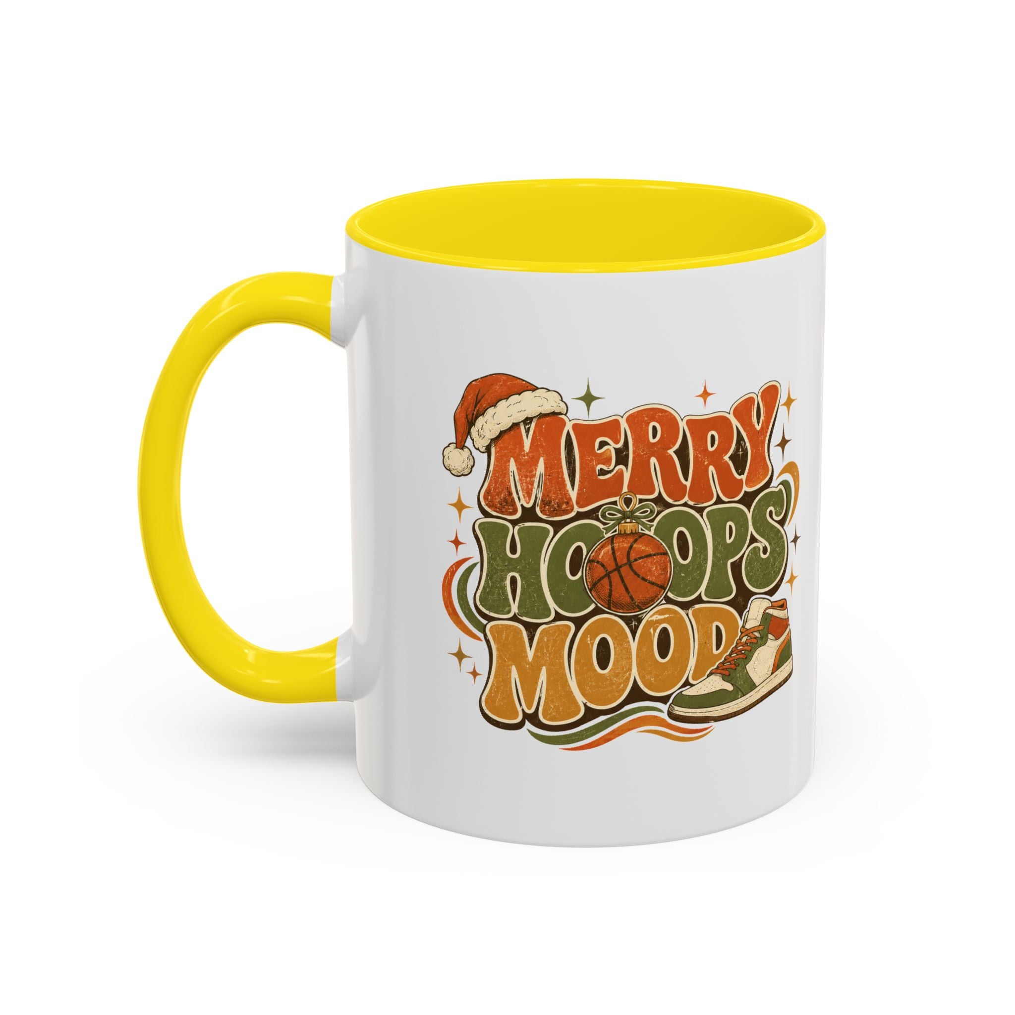 Modern Day Christmas Merry Hoops Mood Accent Coffee Mug — Retro Basketball Christmas Design