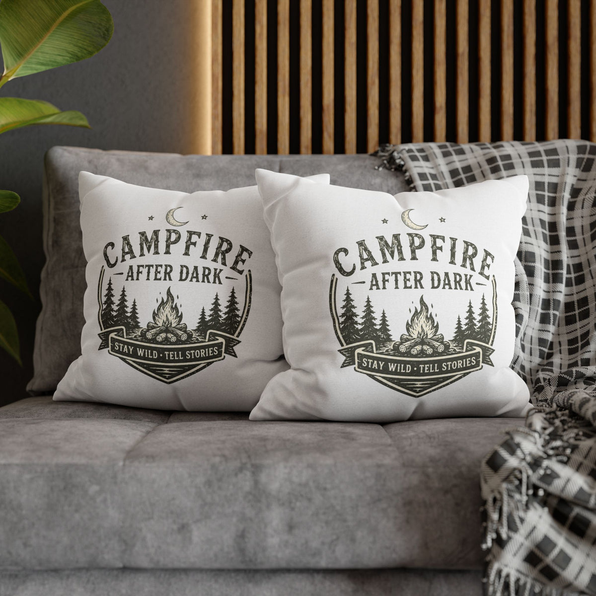 Campfire After Dark Pillowcase Milo Bailey Dog Dad Mom — Rustic Camping Throw Pillow Cover