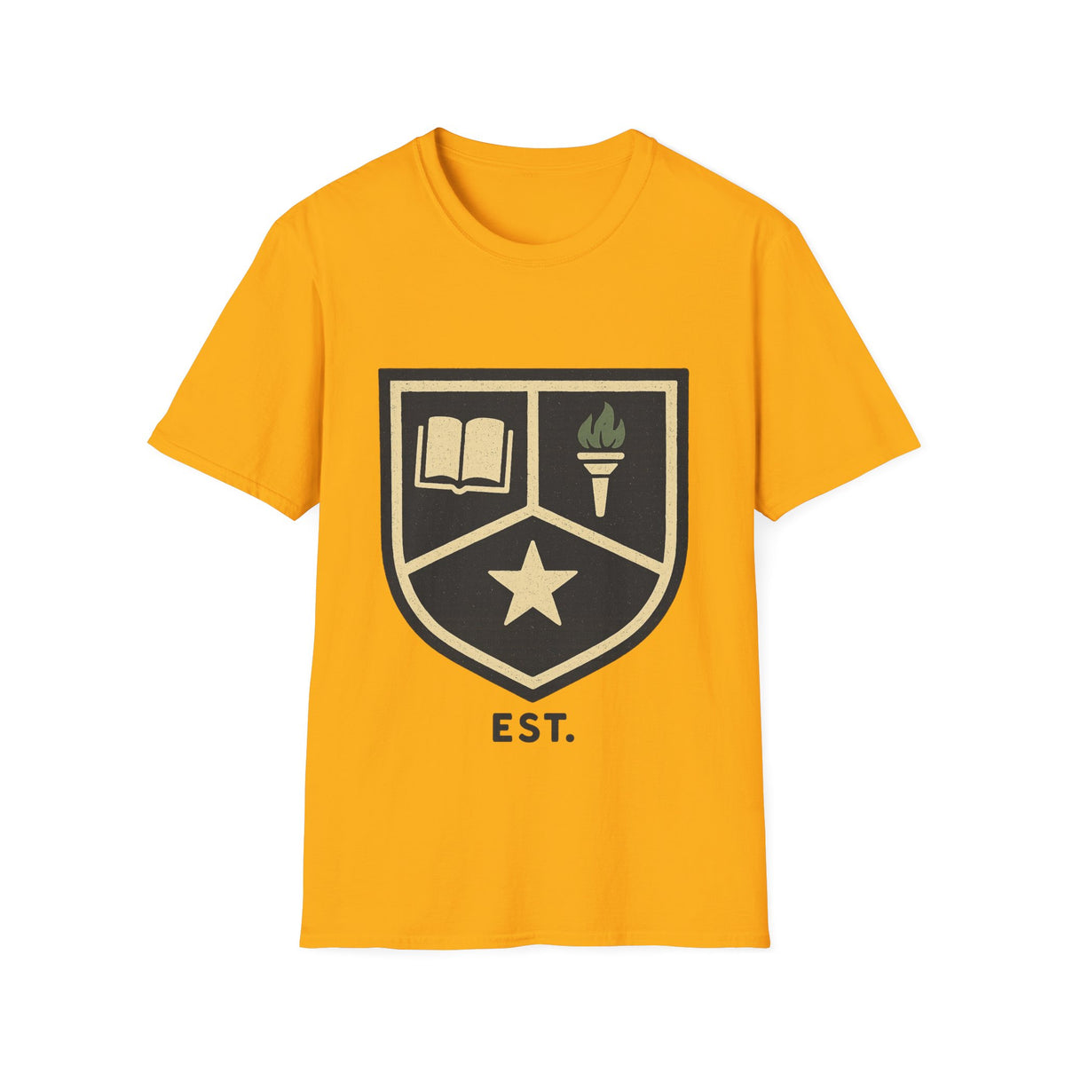 Academy Crest T-Shirt — Book & Torch Vintage Shield Tee - Trending Now - August 2026