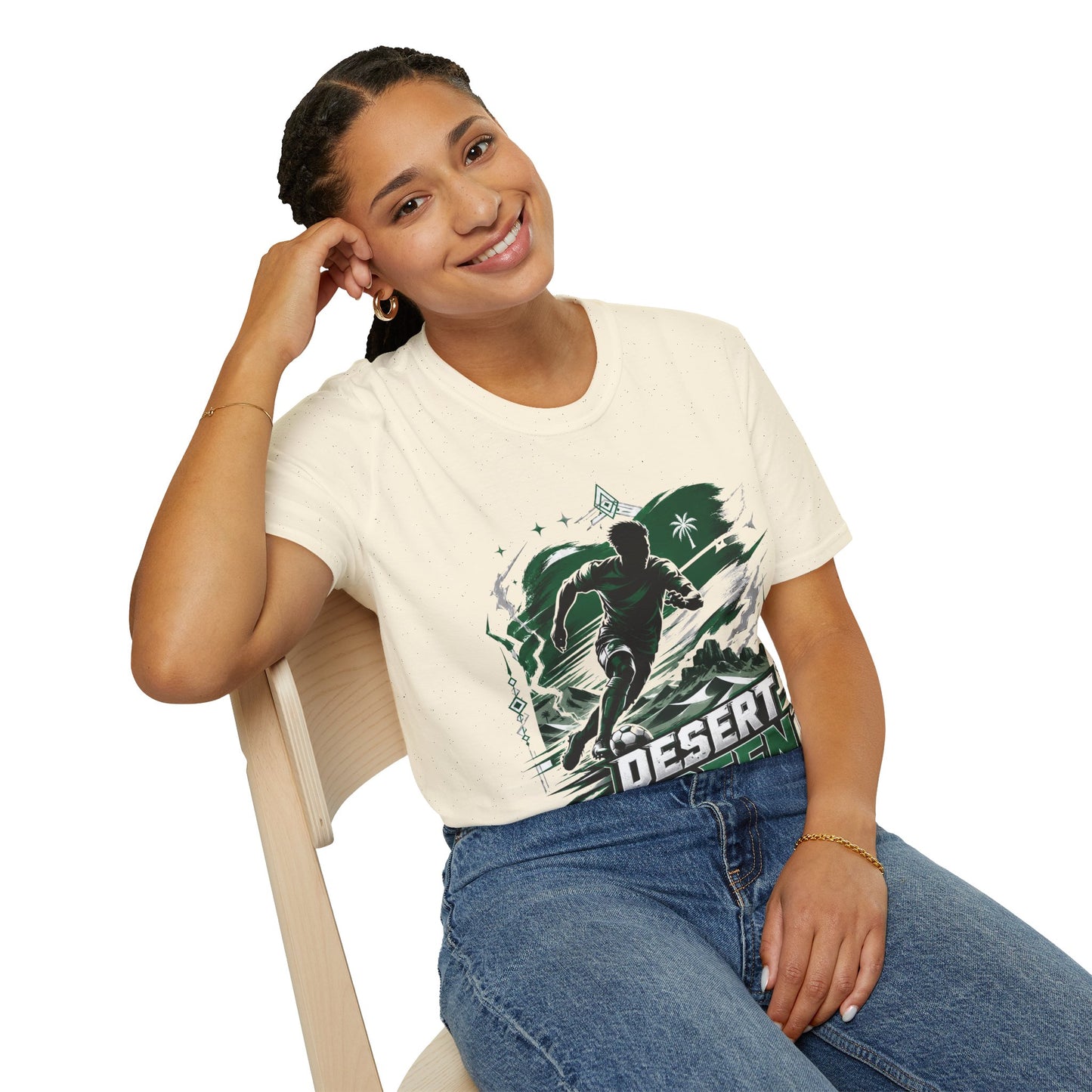 Saudi Arabia Desert Green Soccer T-Shirt — Silhouette Player Graphic