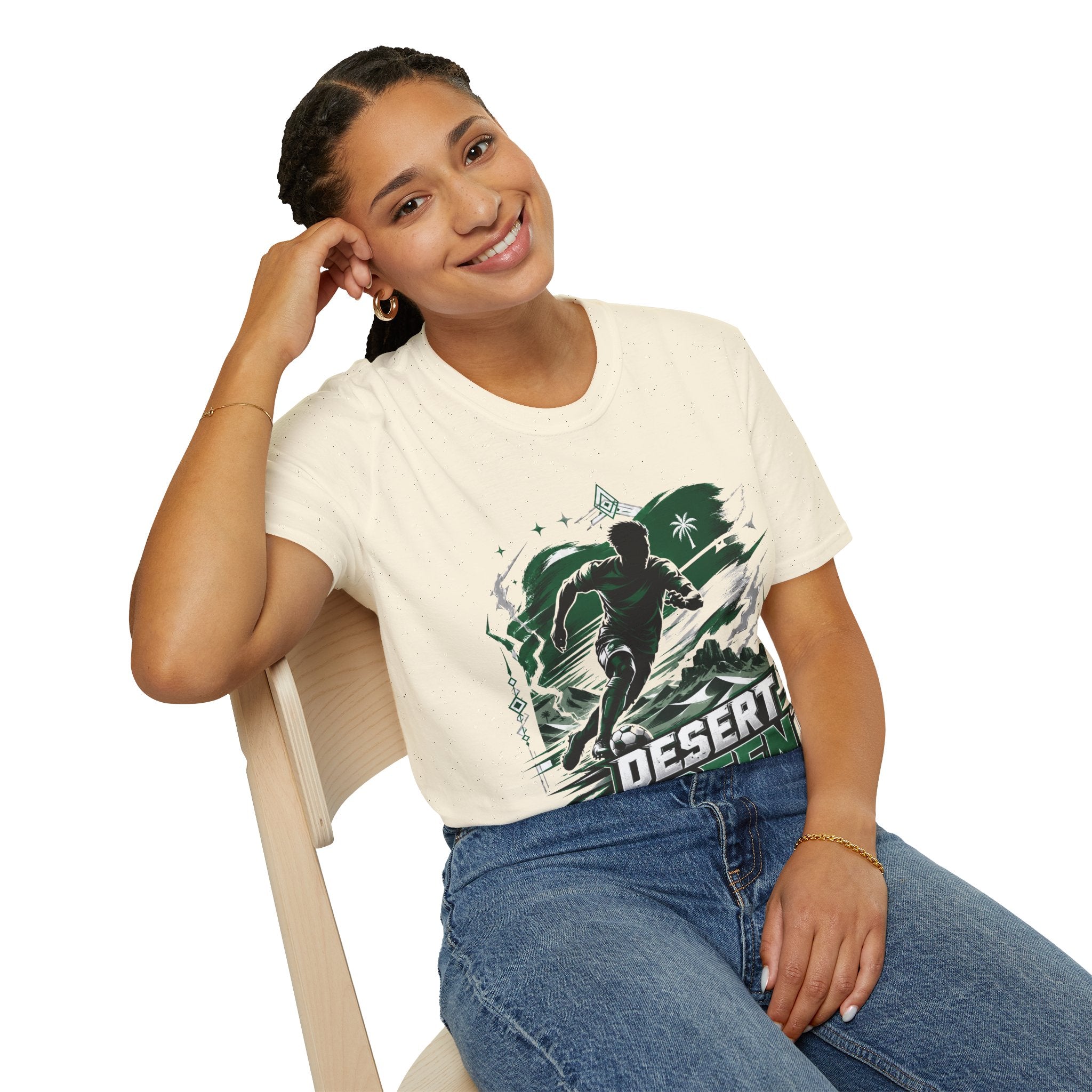 Saudi Arabia Desert Green Soccer T-Shirt — Silhouette Player Graphic