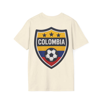 Columbia Soccer Player Graphic T-Shirt — "Golden Rhythm" Vibrant Beach Soccer Tee