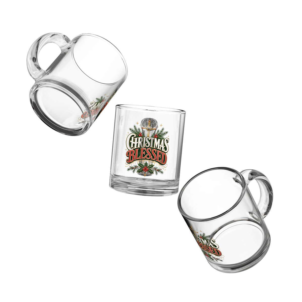 Christmas Glass Mug 10 oz Christmas Blessed Glass Mug — 10oz Holiday Coffee & Tea Cup