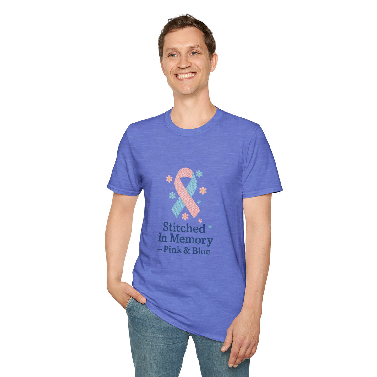 In Memory Pink & Blue Ribbon T-Shirt — "Stitched In Memory" Awareness Tee - Trending Now - October 2026