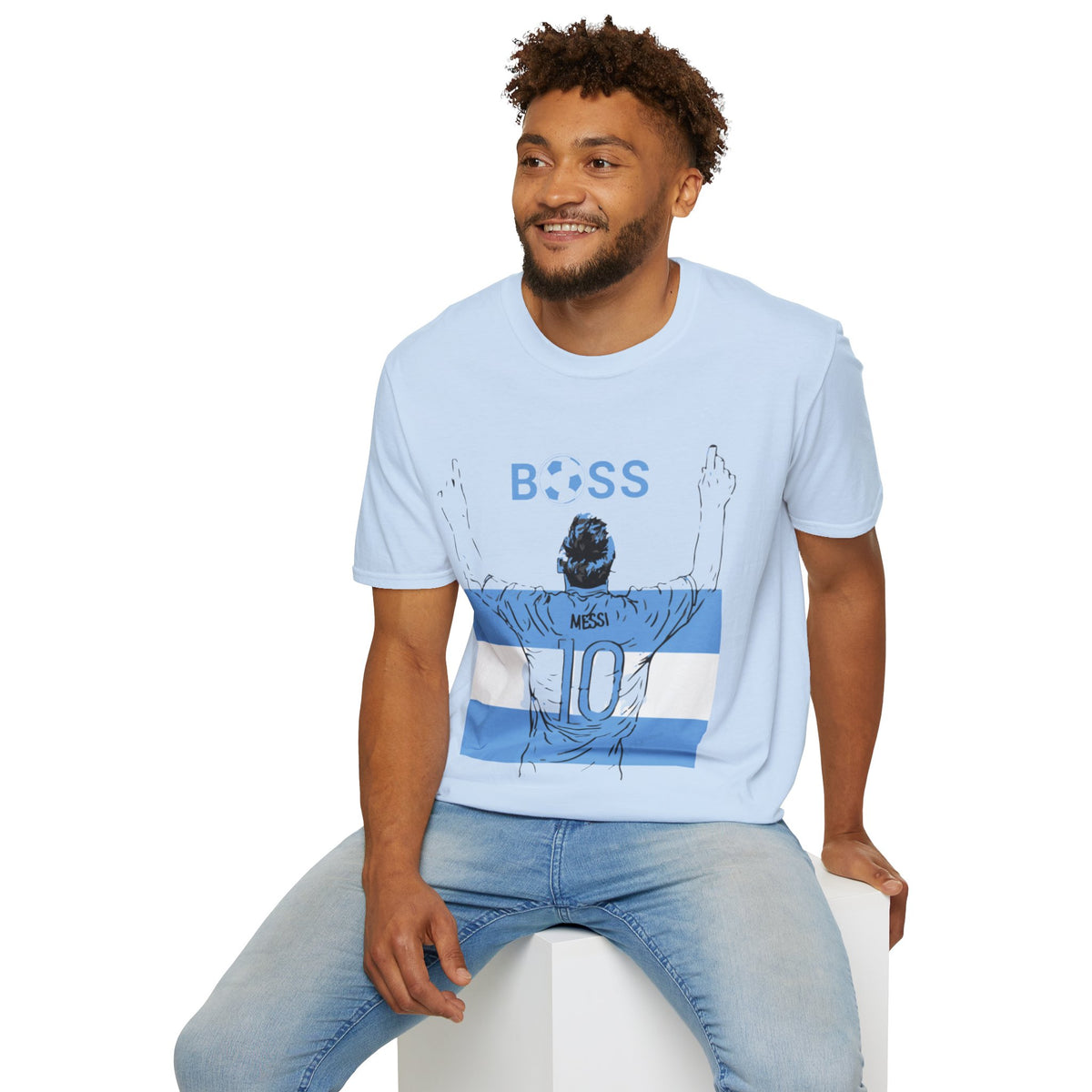 Soccer Boss T‑Shirt — 'BOSS' Striped Football Player Graphic Tee
