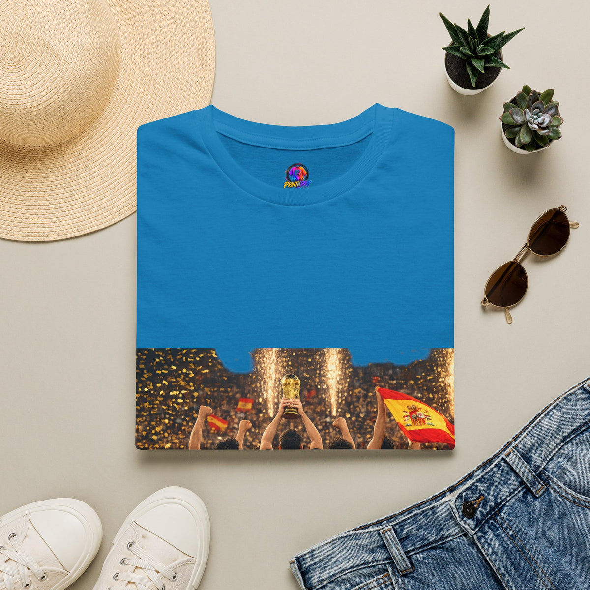 Spain World Cup Champions T‑Shirt — Soccer Trophy Celebration Tee