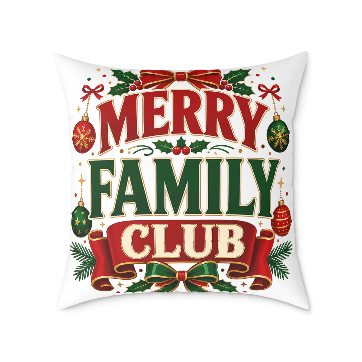 Merry Family Club Christmas Pillow - Holiday Decorative Throw Pillow