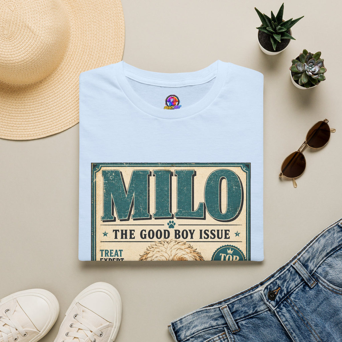 Milo 'The Good Boy Issue' Dog T‑Shirt — Vintage Puppy Magazine Design
