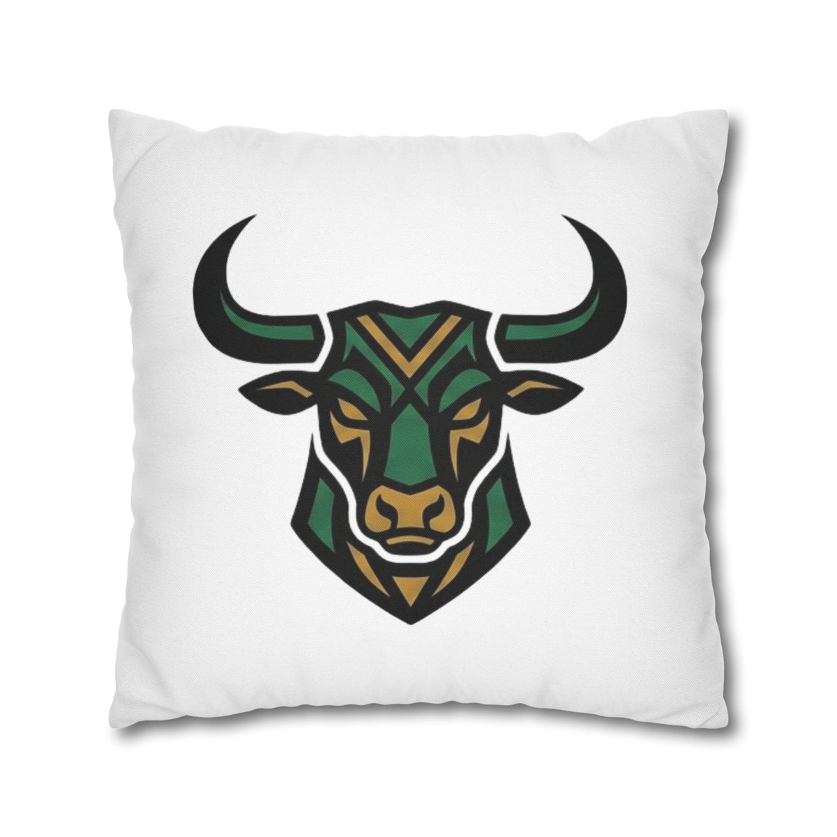 Taurus Geometric Bull Throw Pillowcase — Green Tribal Bull Accent Pillow