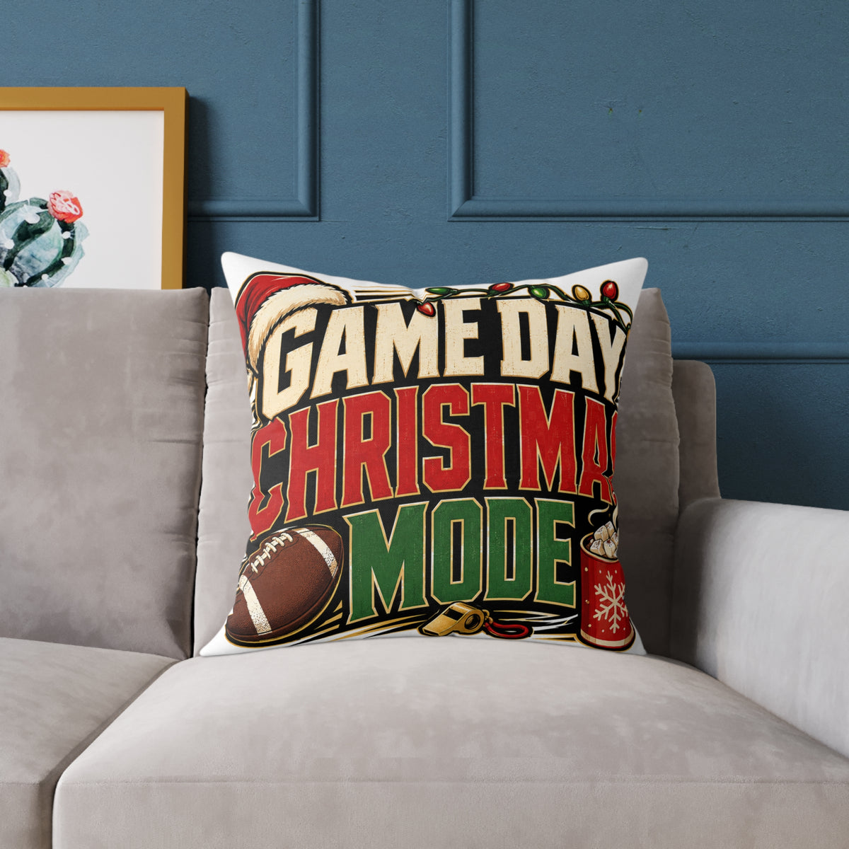 Modern Day Christmas Game Day Christmas Mode Square Poly Canvas Pillow