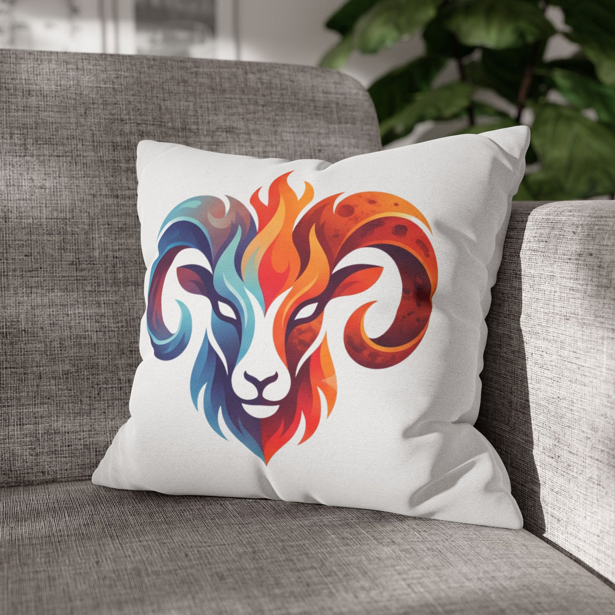 Aries Ram Flame Art Pillowcase — Colorful Zodiac Throw Pillow Cover