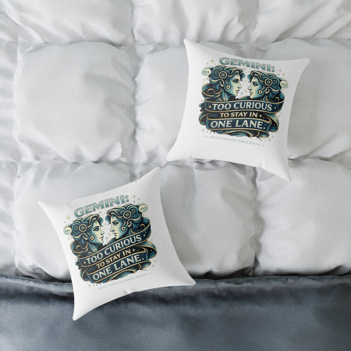 Gemini Zodiac Too Curious Square Poly Canvas Pillow