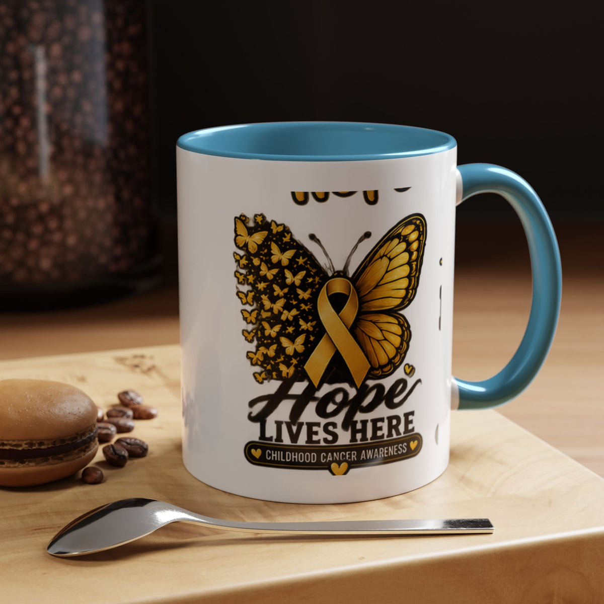 Children’s Cancer Awareness Accent Coffee Mug — "Hope Lives Here" (11/15oz)