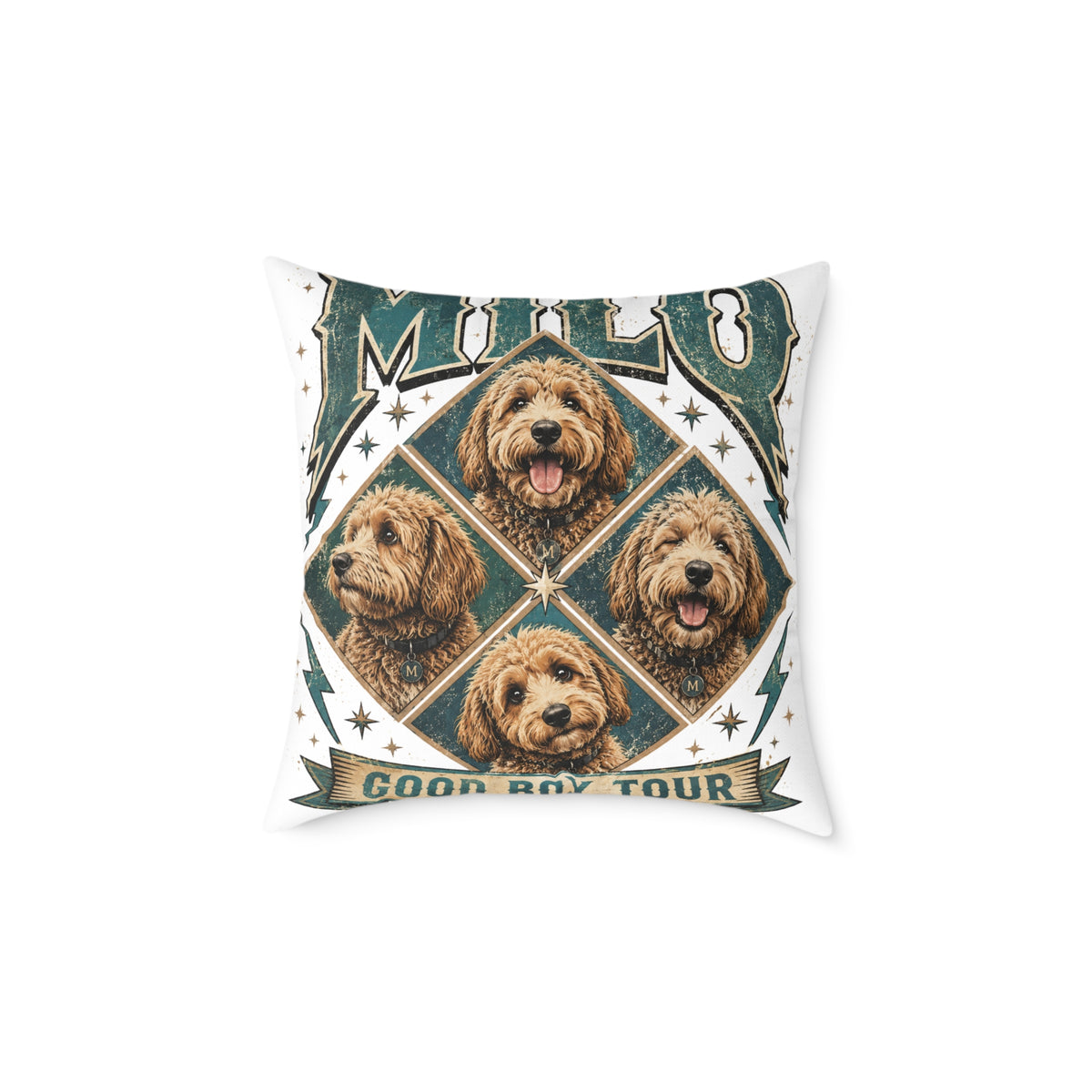 Golden Doodle Portrait Throw Pillow   Milo Bailey Dog Dad Mom— Milo Dog Faces Canvas Accent Pillow