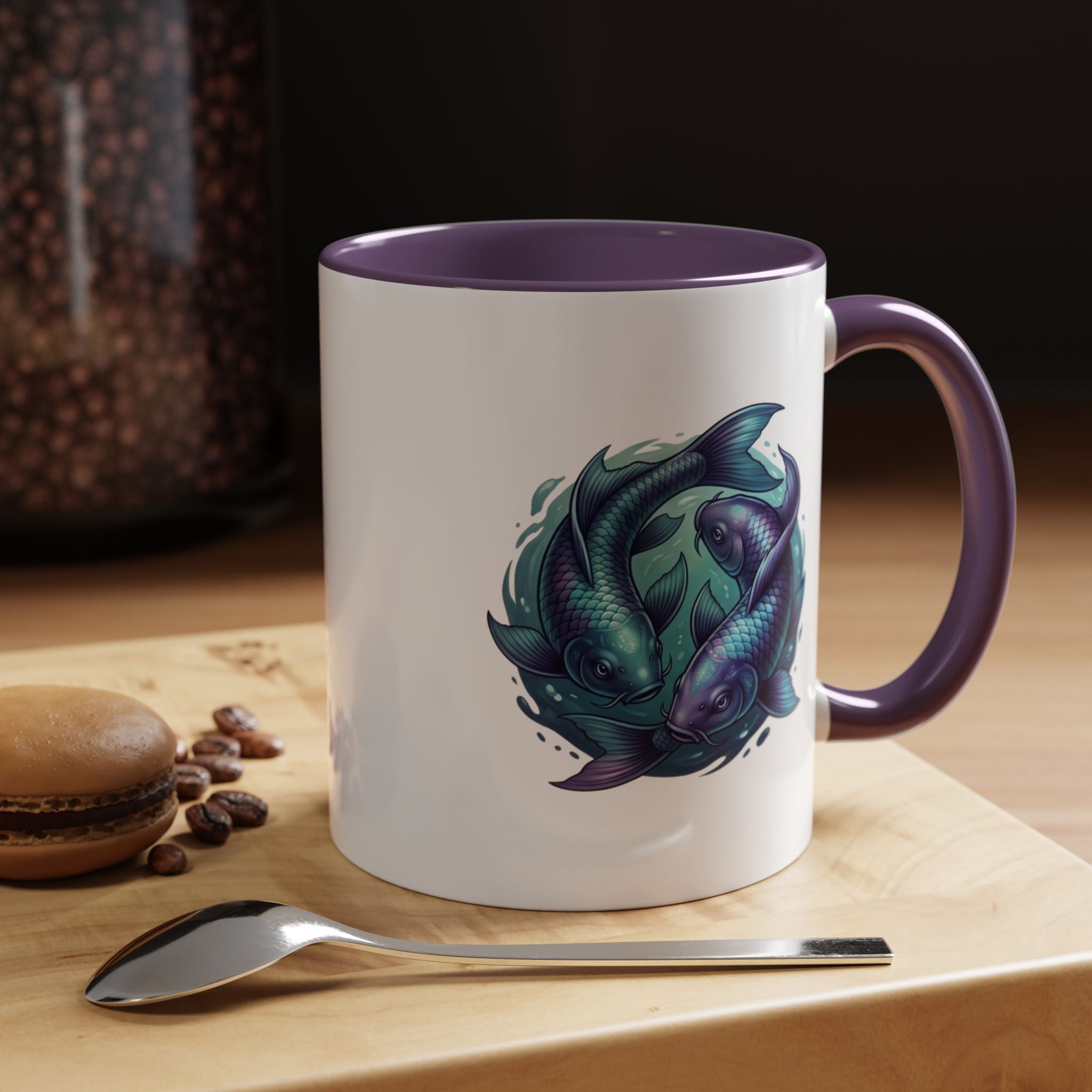 Koi Fish Accent Coffee Mug — Blue Pisces Ceramic Mug