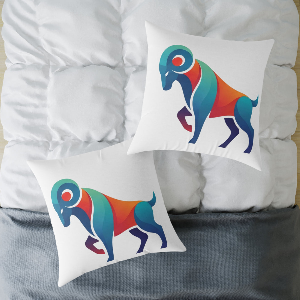 Aries Zodiac Ram Throw Pillow - Colorful Geometric Ram Accent Cushion for Living Room & Nursery