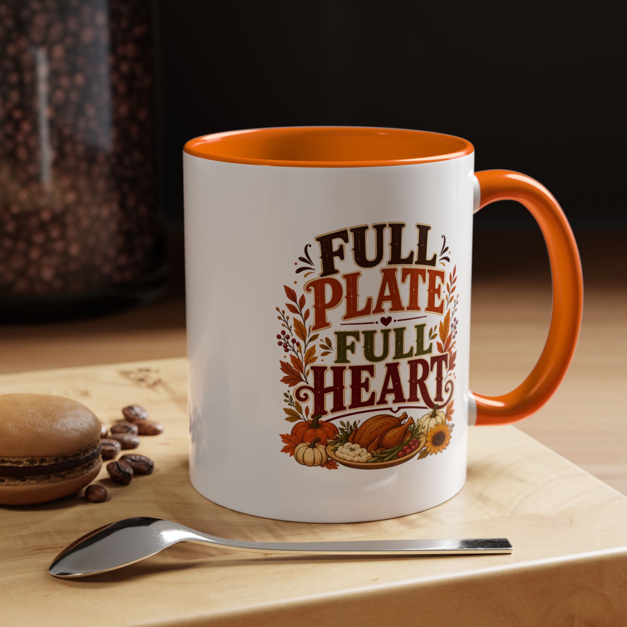 Thanksgiving Mug Full Plate Full Heart Accent Coffee Mug — Fall Thanksgiving Harvest Tea Cup