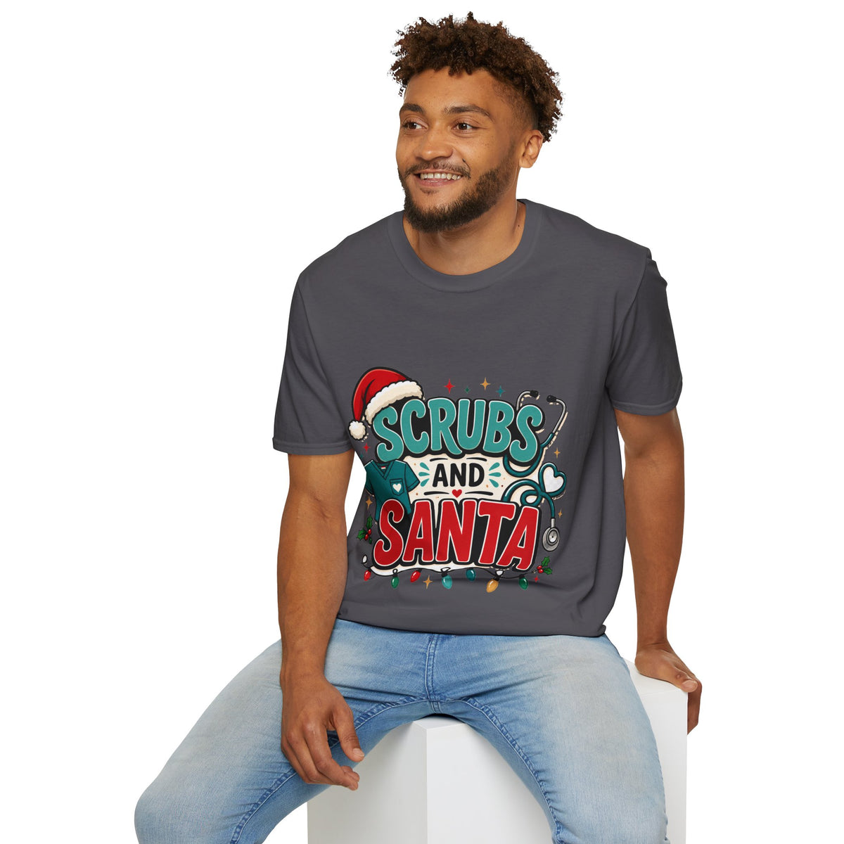 Scrubs and Santa Christmas T-Shirt — Cute Holiday Nurse Tee