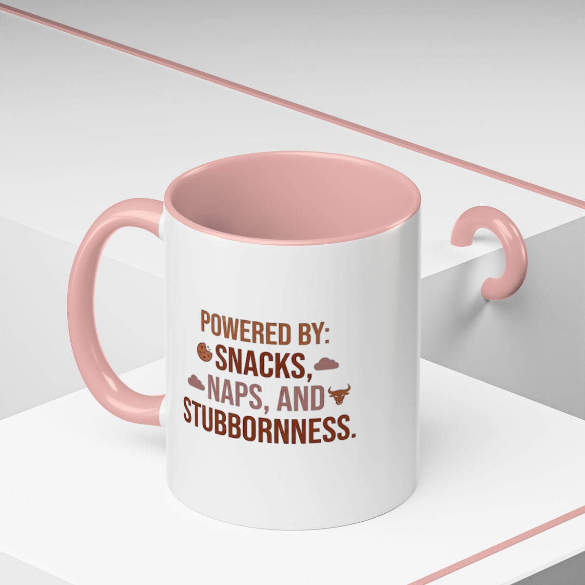 Taurus Coffee Mug - "Powered by Snacks, Naps, and Stubbornness" Accent Ceramic Mug