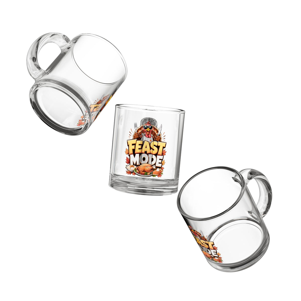 Feast Mode Glass Mug — 10oz Thanksgiving Coffee & Hot Cocoa Cup