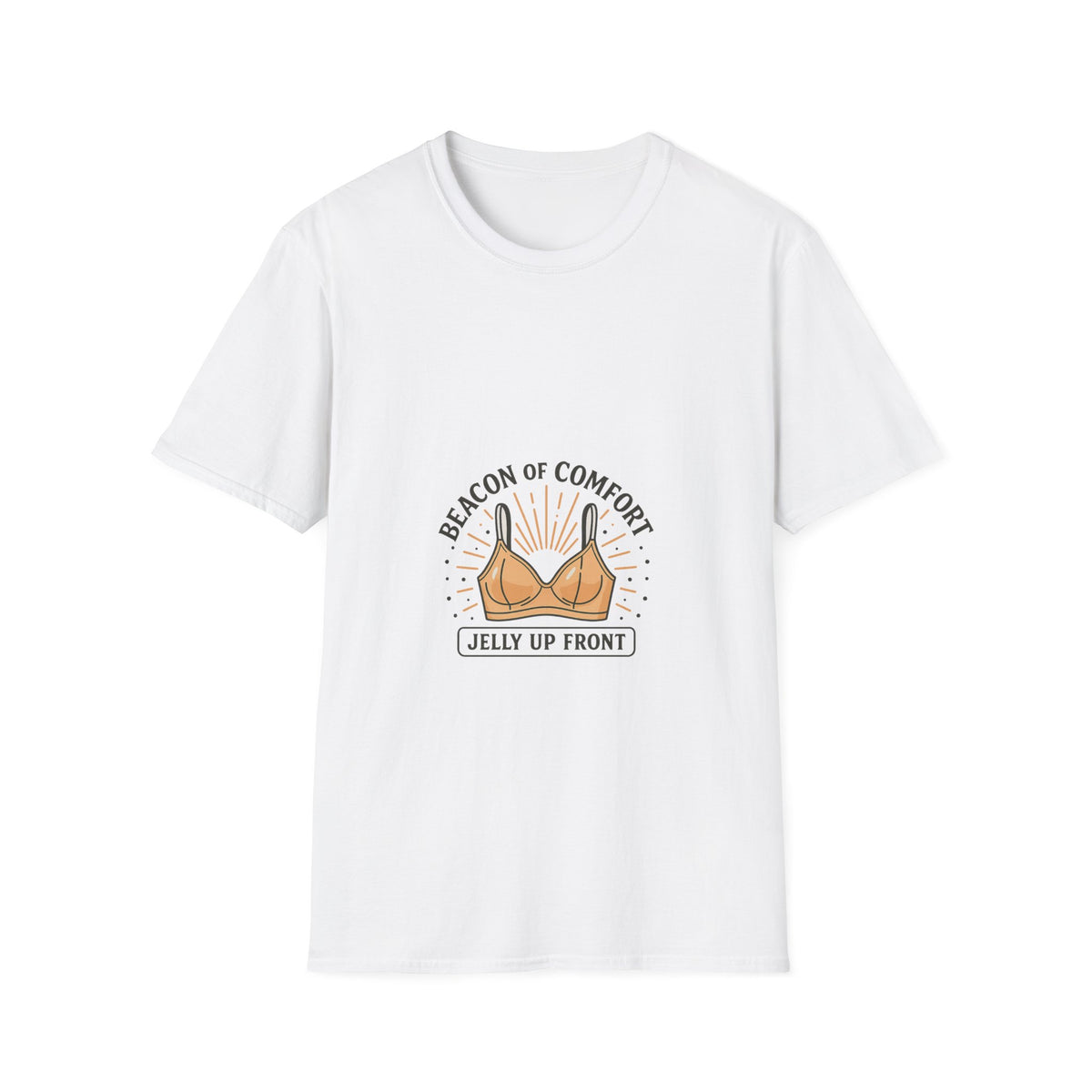 Comfort Bra T-Shirt — "Beacon of Comfort: Jelly Up Front" Graphic Tee- Trending Now - October 2026