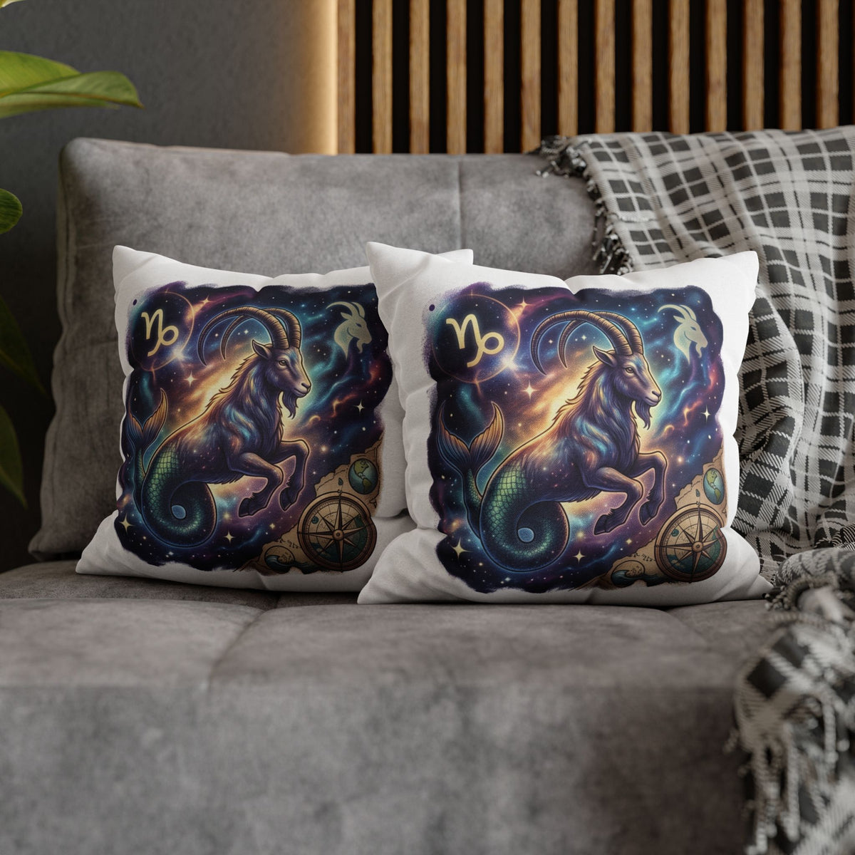 Capricorn Zodiac Throw Pillowcase — Mystical Goat Constellation Home Decor