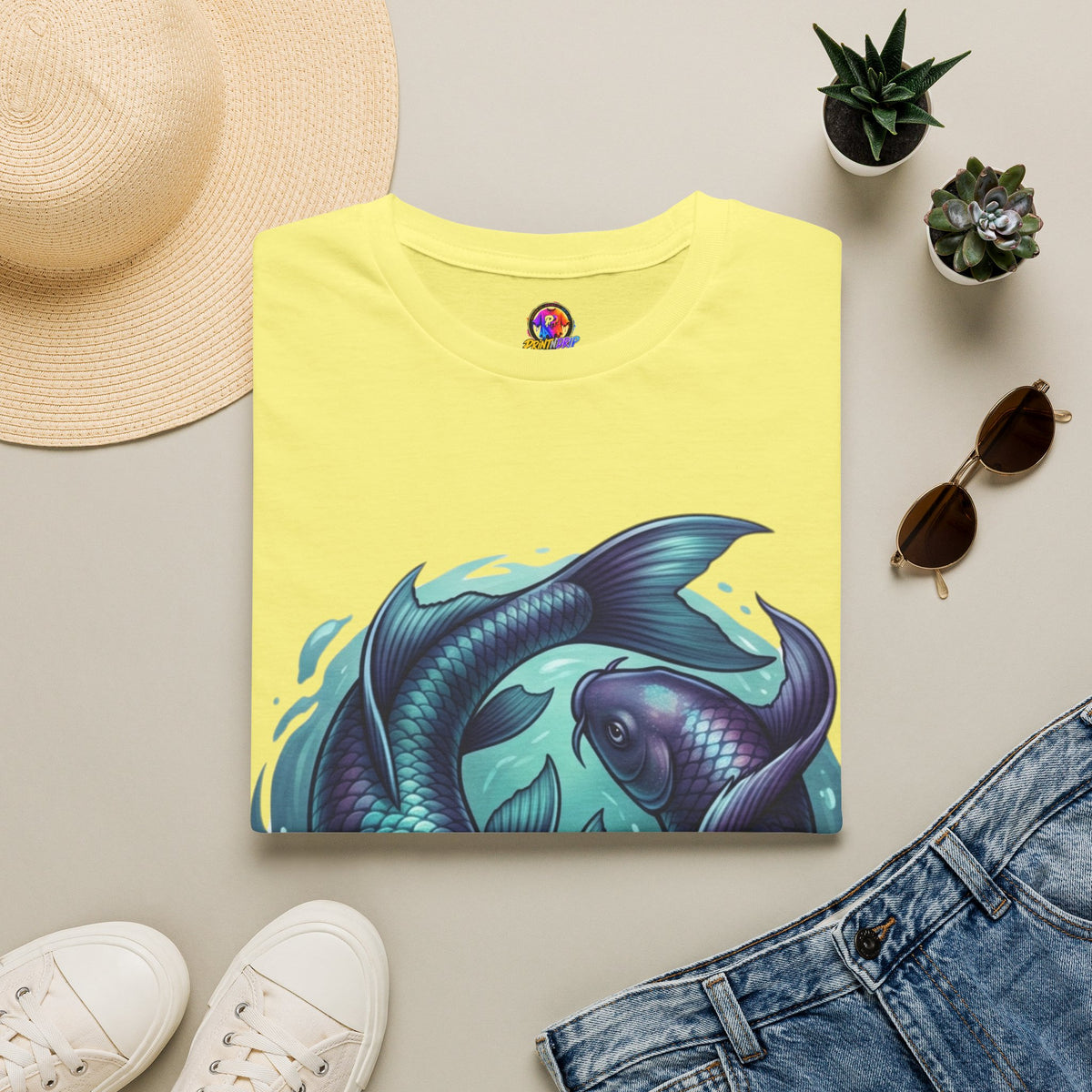 Pisces Zodiac Koi Fish Tee — Yin Yang Aquatic Graphic T-Shirt