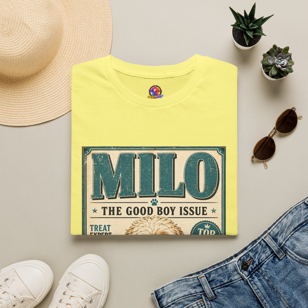 Milo 'The Good Boy Issue' Dog T‑Shirt — Vintage Puppy Magazine Design