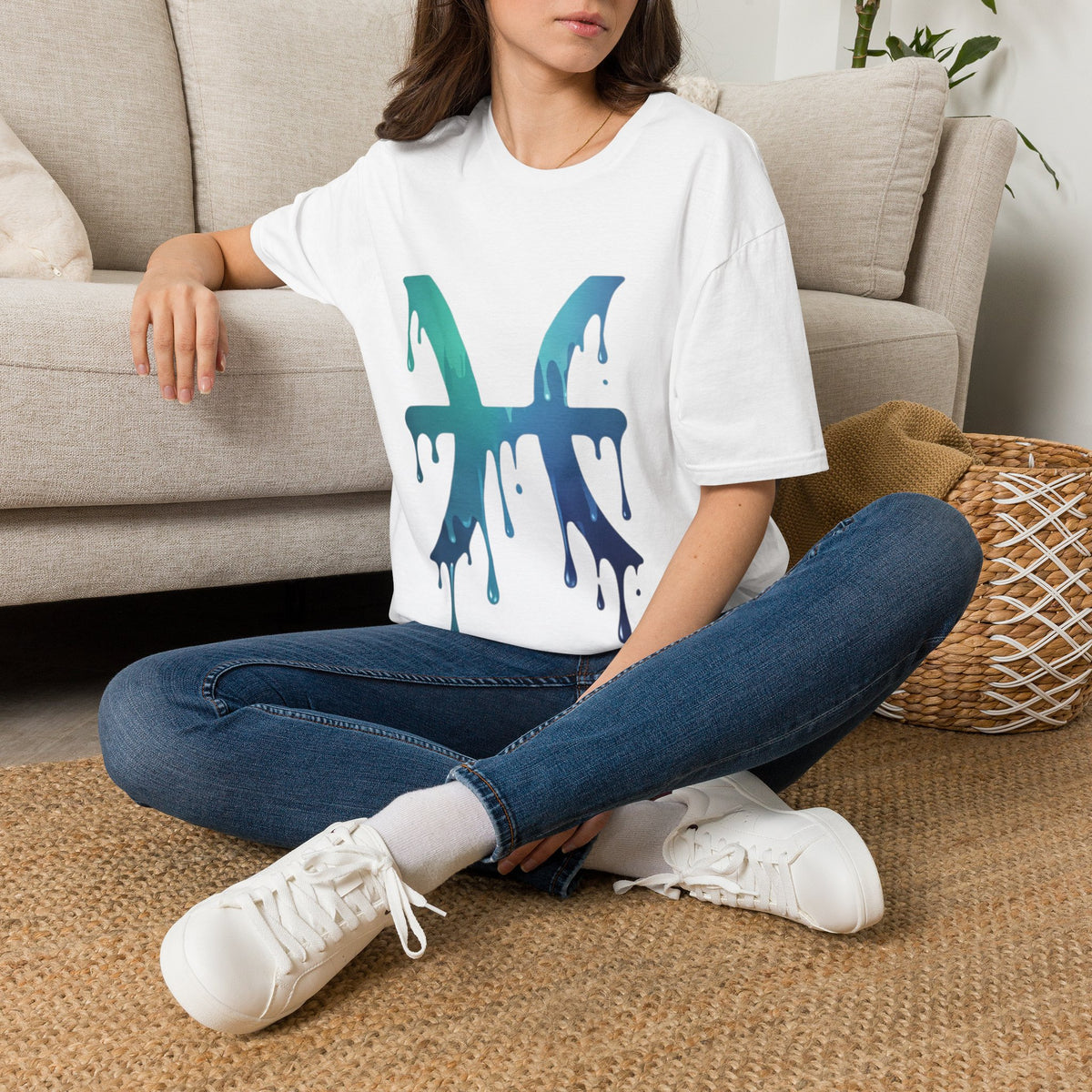Pisces Drip Zodiac T-Shirt — Blue Gradient Astrological Tee