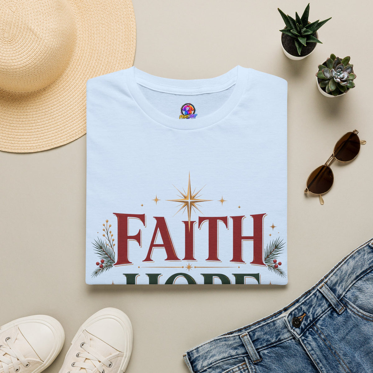 Faith Hope Joy Christmas T-Shirt — Holiday Nativity Inspirational Tee
