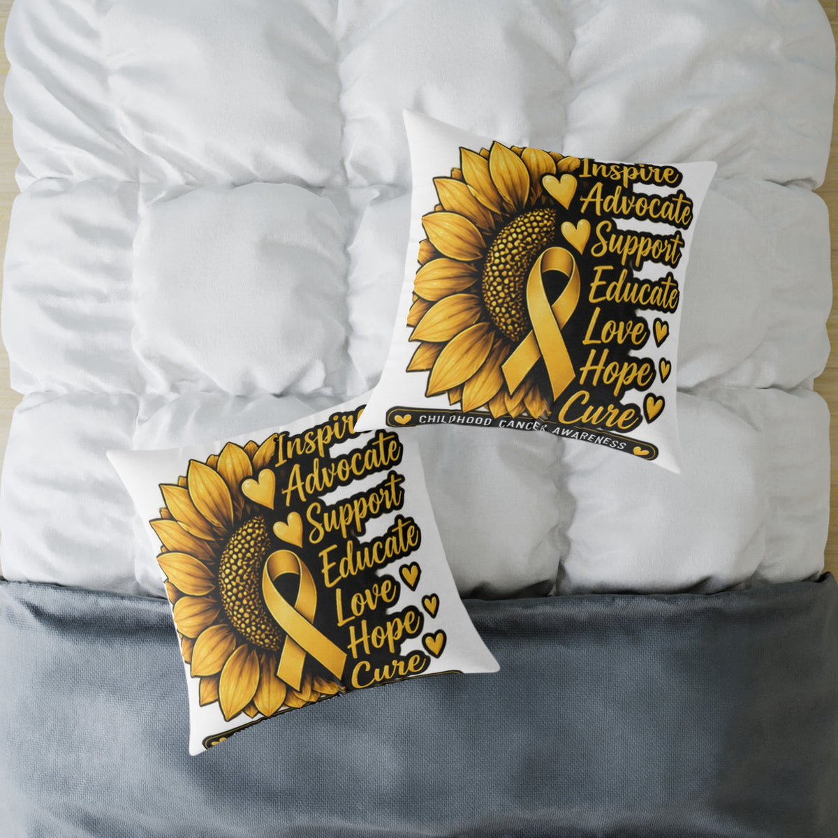 Childhood Cancer Sunflower Awareness Pillow — Inspire Advocate Support Educate Love Hope Cure