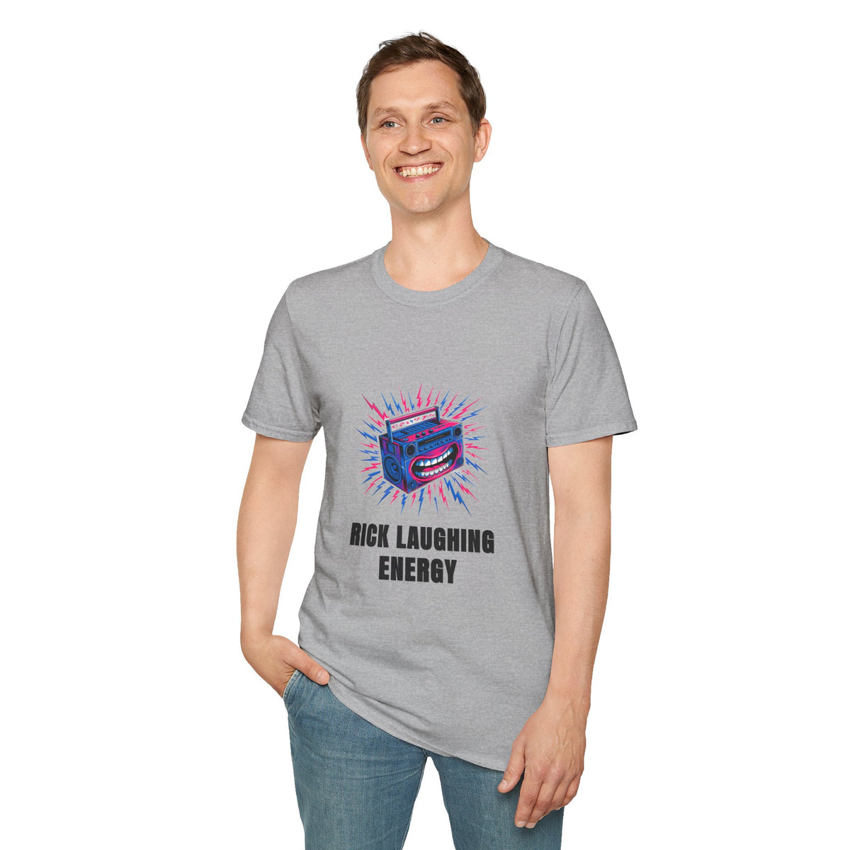 Rick Laughing Energy T-Shirt — Funny Retro Boombox Graphic Tee - Trending Now - August 2026