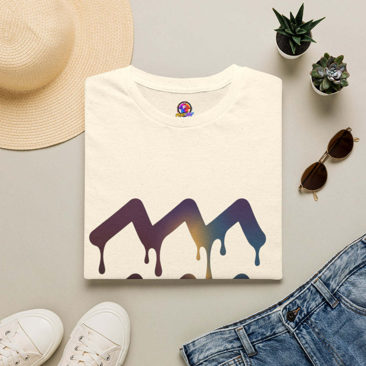 Dripping Mountain Graphic Tee — Vaporwave Sunset T-Shirt