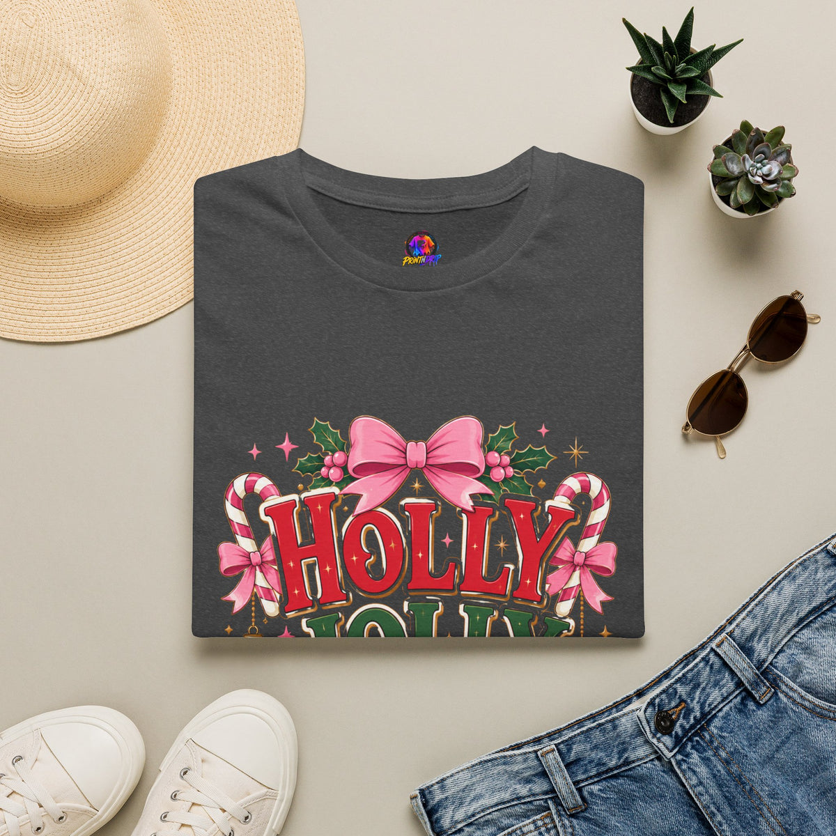 Holly Jolly Girl T-Shirt — Pink Holiday Graphic Tee