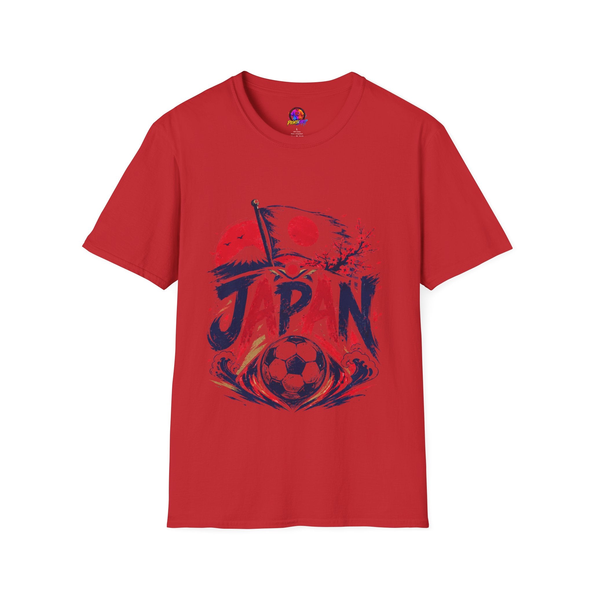 Japan Soccer T-Shirt — Japanese Flag & Cherry Blossom Football Graphic